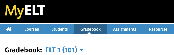 The gradebook tab is shown at the top of the MyELT window