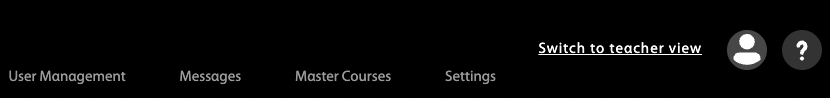 Switch to teacher view is between Settings and user menu in the toolbar.