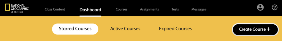 Three tabs are shown at the top of the Dashboard: Starred Courses, Active Courses, and Expired Courses.