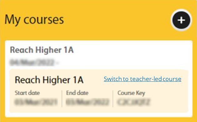 A course tile with the option to switch to a teacher-led course.