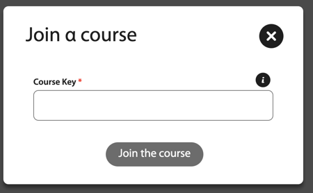 Join a course pop up window with a Course Key field and Join the Course button.